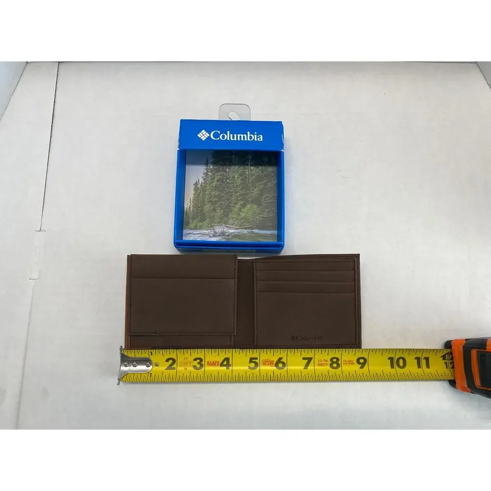 Columbia Mens Brown Bifold Wallet Card Slots ID Window Gift Box New